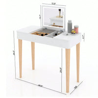 Elegant White Vanity Table with Lights High Definition Flip-Up Mirror Solid Wood Legs and Storage Doors