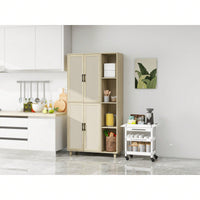 Engineered Rattan 4 Door Storage Cabinet with Adjustable Shelves and Pine Feet Stylish and Durable Design