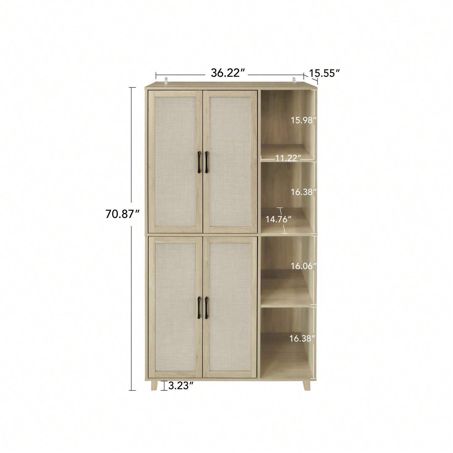 Engineered Rattan 4 Door Storage Cabinet with Adjustable Shelves and Pine Feet Stylish and Durable Design