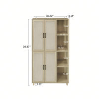 Engineered Rattan 4 Door Storage Cabinet with Adjustable Shelves and Pine Feet Stylish and Durable Design