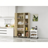 Engineered Rattan 4 Door Storage Cabinet with Adjustable Shelves and Pine Feet Stylish and Durable Design