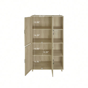 Engineered Rattan 4 Door Storage Cabinet with Adjustable Shelves and Pine Feet Stylish and Durable Design