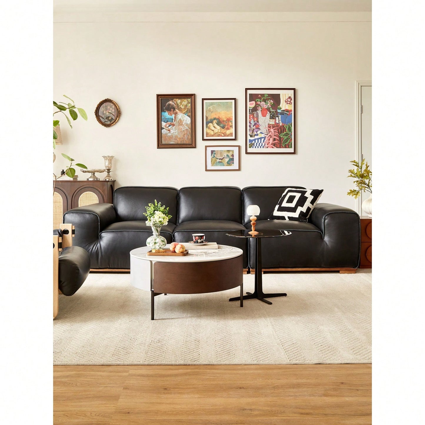 Contemporary Round White Coffee Table with Storage Drawers and Metal Legs for Living Room and Office