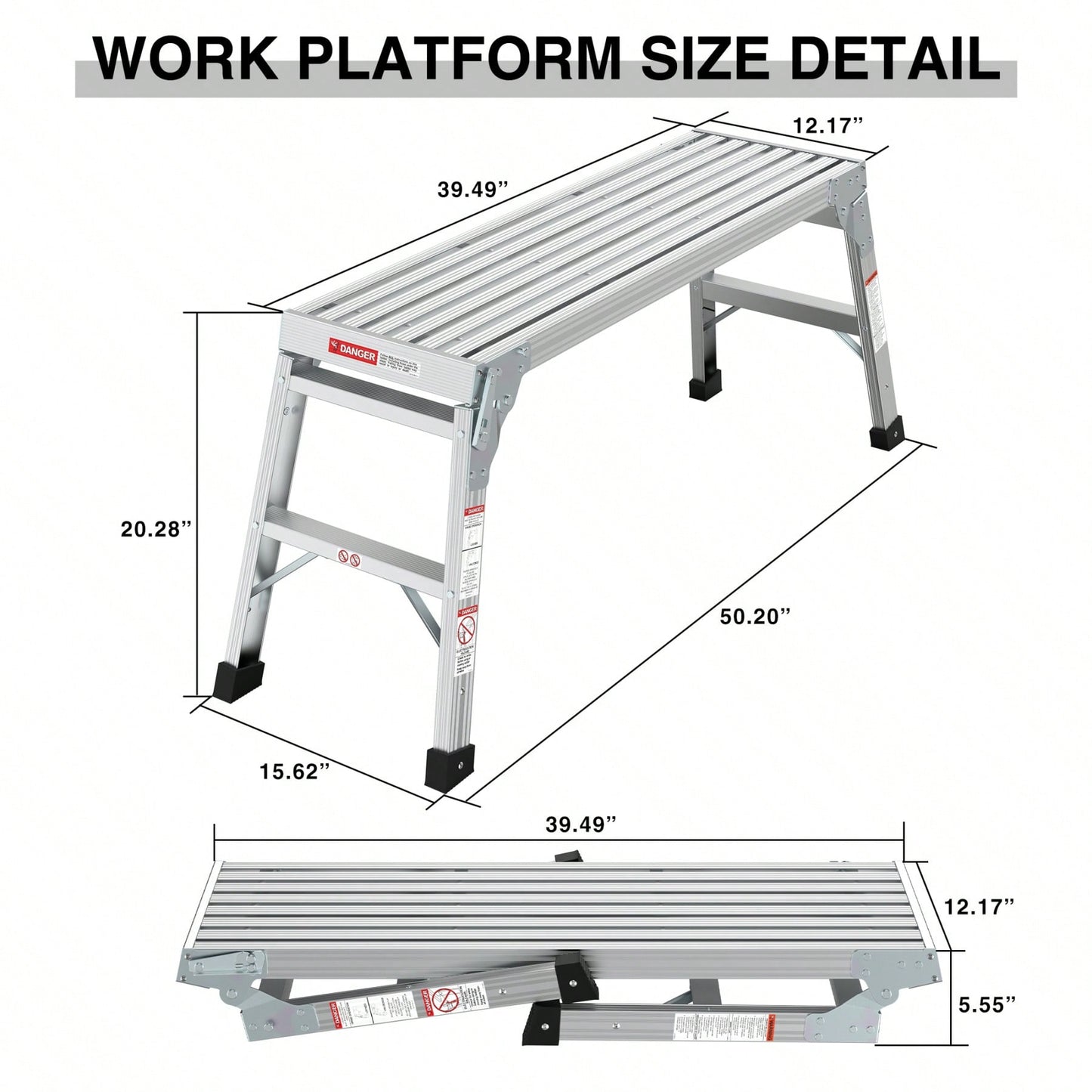 Work Platform Aluminum Portable Bench Folding Ladder ANSI Capacity 225 LBS 40"