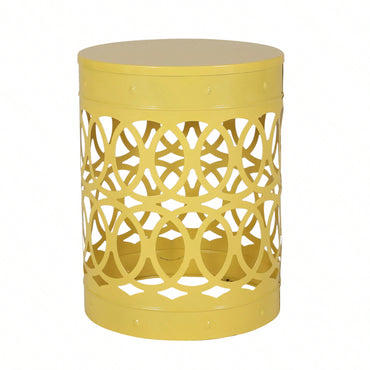 Modern Round Iron Cut Accent Table Powder-Coated Metal Side Table for Living Room and Bedroom No Assembly Required