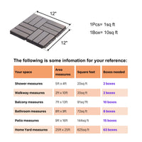 Grey Checkered Acacia Hardwood Interlocking Patio Tiles 12x12 for Balcony Garden Poolside Easy Install 10 Pcs