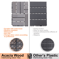 Grey Checkered Acacia Hardwood Interlocking Patio Tiles 12x12 for Balcony Garden Poolside Easy Install 10 Pcs