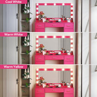 47 Inch Makeup Vanity Desk with Large Mirror 3 Lighting Modes Adjustable Brightness 3 Drawers 2 Cabinets for Women and Girls