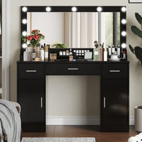 47 Inch Makeup Vanity Desk with Large Mirror 3 Lighting Modes Adjustable Brightness 3 Drawers 2 Cabinets for Women and Girls