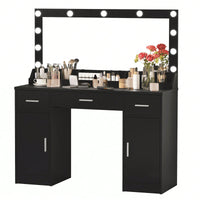 47 Inch Makeup Vanity Desk with Large Mirror 3 Lighting Modes Adjustable Brightness 3 Drawers 2 Cabinets for Women and Girls