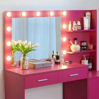 Elegant Vanity Desk with Mirror and LED Lights 46.4IN Dressing Table with 2 Drawers and Vertical Organizer Adjustable Brightness