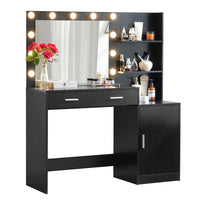 Elegant Vanity Desk with Mirror and LED Lights 46.4IN Dressing Table with 2 Drawers and Vertical Organizer Adjustable Brightness