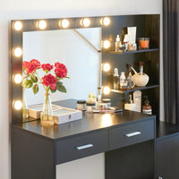 Elegant Vanity Desk with Mirror and LED Lights 46.4IN Dressing Table with 2 Drawers and Vertical Organizer Adjustable Brightness