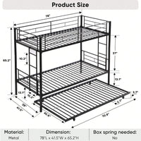 Space-Saving Metal Twin Bunk Bed Frame with Trundle for Kids and Adults Easy Assembly Sturdy Design with Guard Rails and Ladders Black