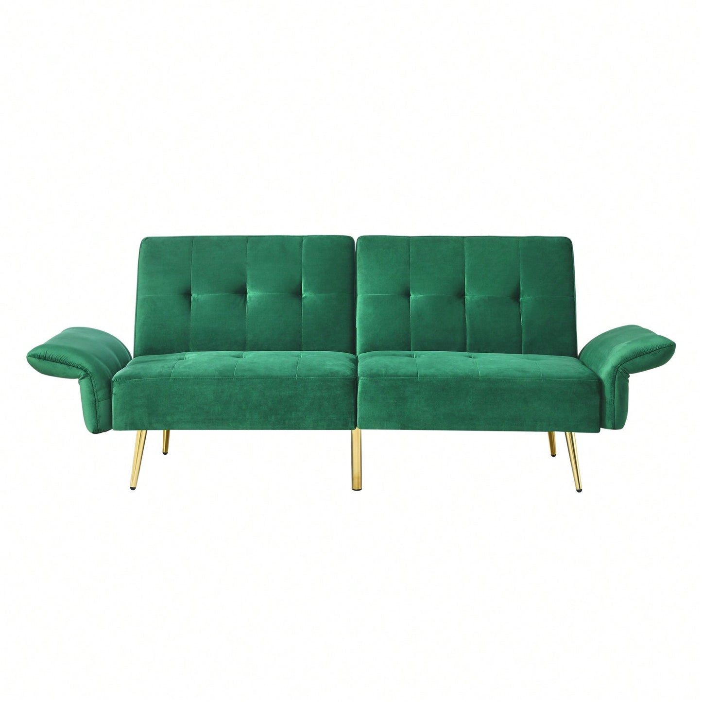 78 Inch Green Velvet Convertible Futon Sofa Bed with Storage Bags and Folded Armrests for Small Spaces