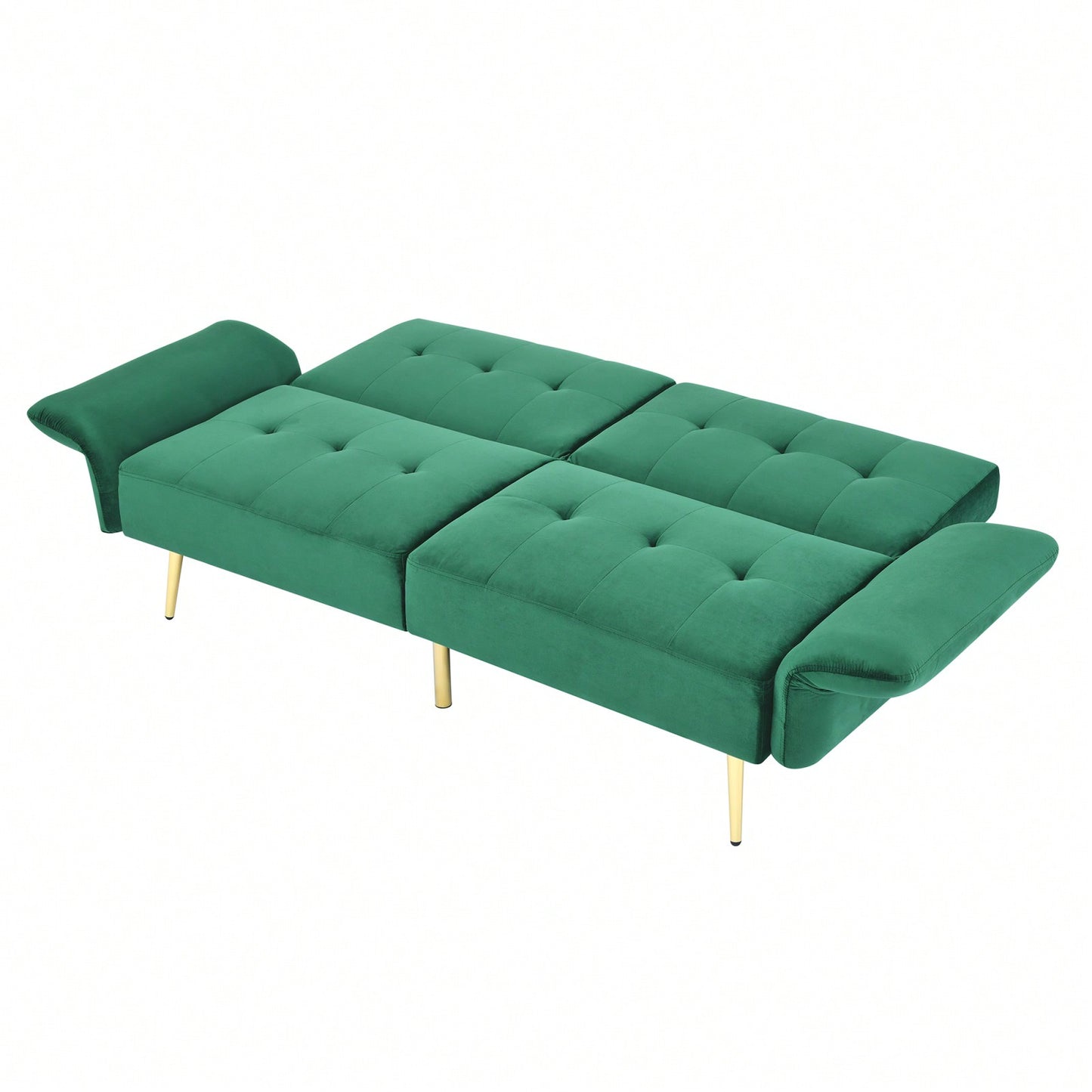 78 Inch Green Velvet Convertible Futon Sofa Bed with Storage Bags and Folded Armrests for Small Spaces