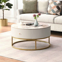 Elegant 31.5 Inch Round Coffee Table with Sintered Stone Top and Storage Drawers for Living Room