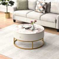 Elegant 31.5 Inch Round Coffee Table with Sintered Stone Top and Storage Drawers for Living Room