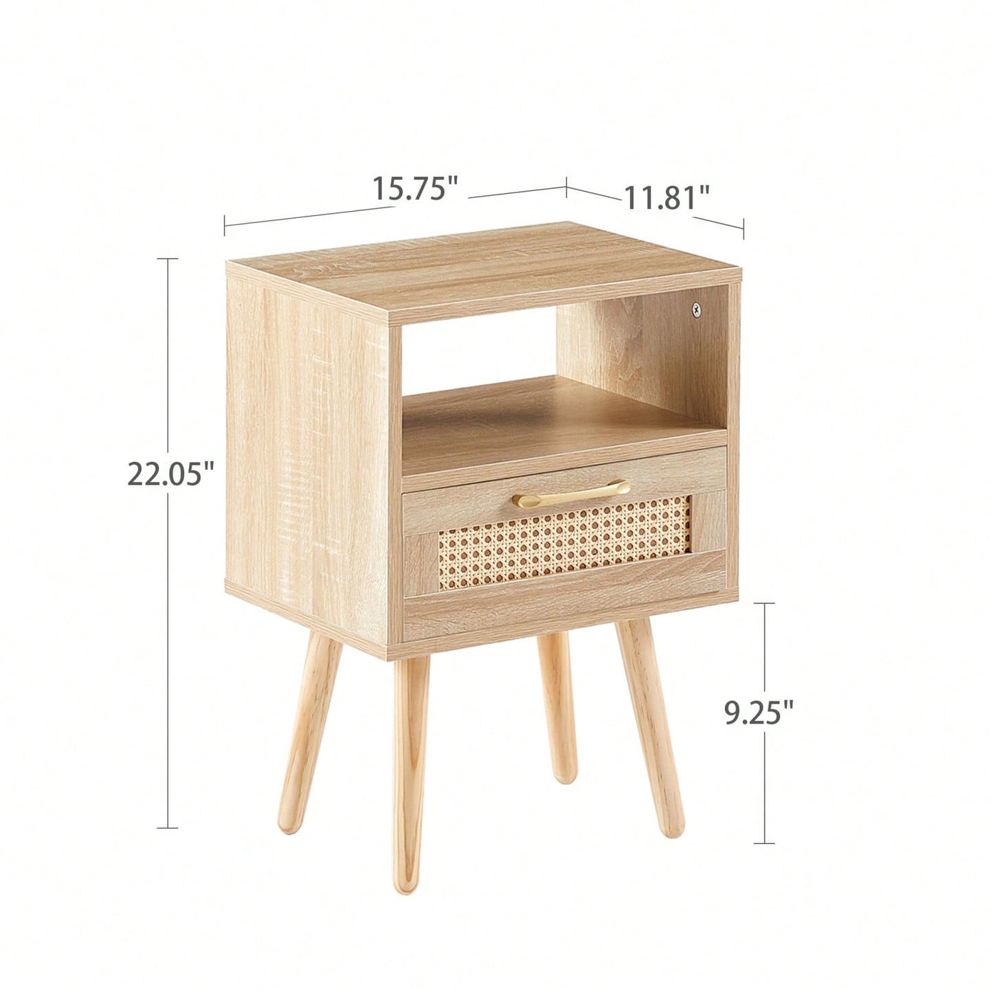 Stylish Rattan End Table with Drawer and Solid Wood Legs 15.75 Inch Nightstand for Living Room or Bedroom Natural Finish Sturdy Design