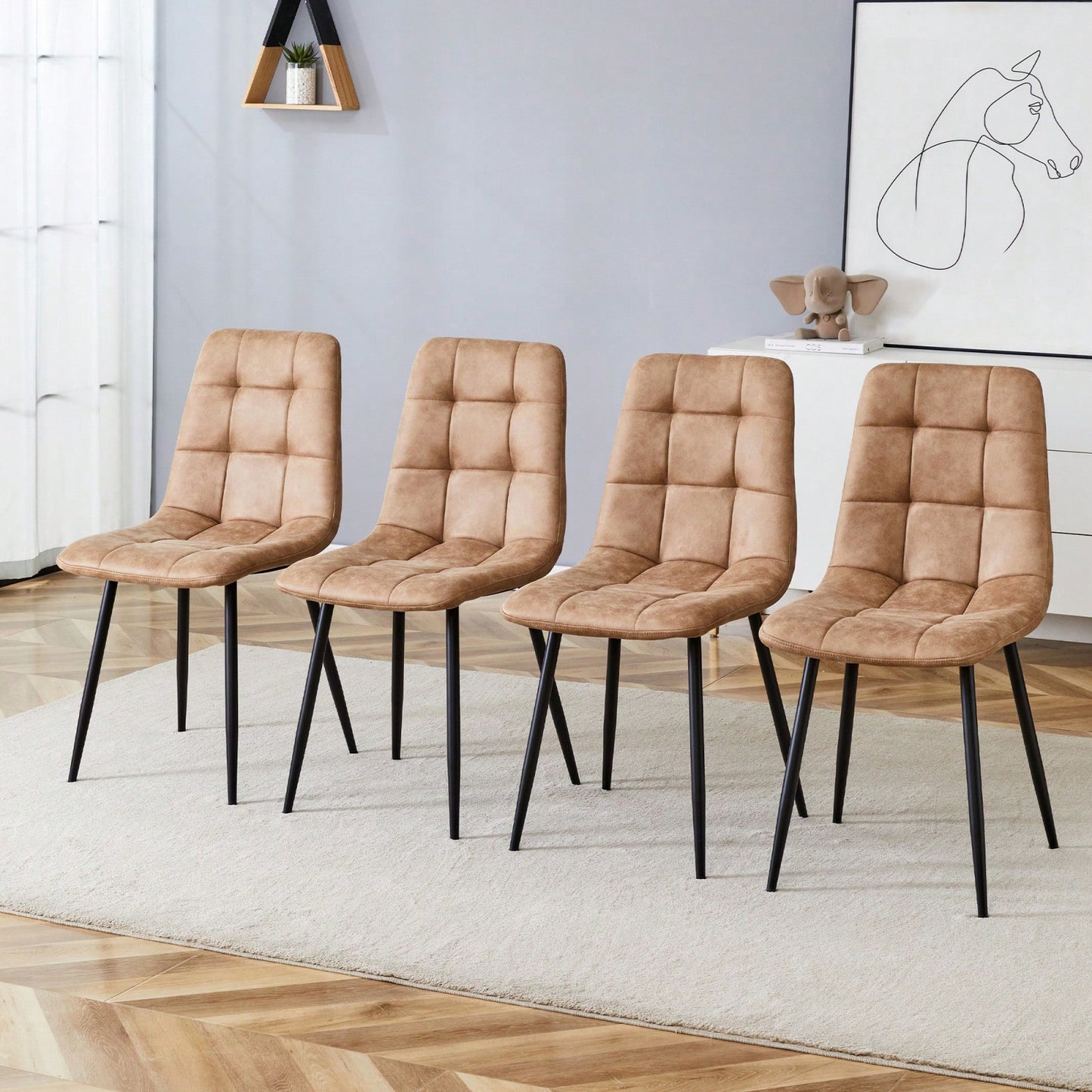 Mid Century Modern Set of 4 Upholstered Shell Dining Chairs with Metal Legs Ergonomic Design Easy to Clean Brown for Kitchen Living Room