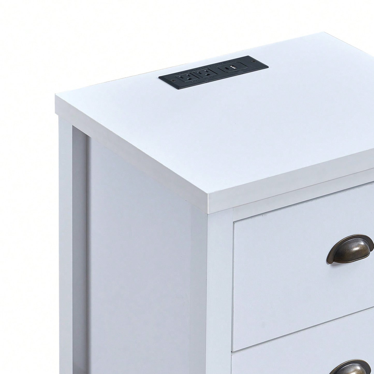 Modern Nightstand With Charging Station USB Type-C Ports 2 Drawers Easy Assembly White End Table For Bedroom Living Room Furniture