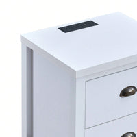 Modern Nightstand With Charging Station USB Type-C Ports 2 Drawers Easy Assembly White End Table For Bedroom Living Room Furniture