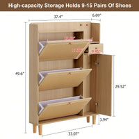 Elegant Minimalist Rattan Shoe Cabinet for Hallway and Living Room Stylish MDF Light Wood Storage Solution