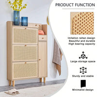 Elegant Minimalist Rattan Shoe Cabinet for Hallway and Living Room Stylish MDF Light Wood Storage Solution