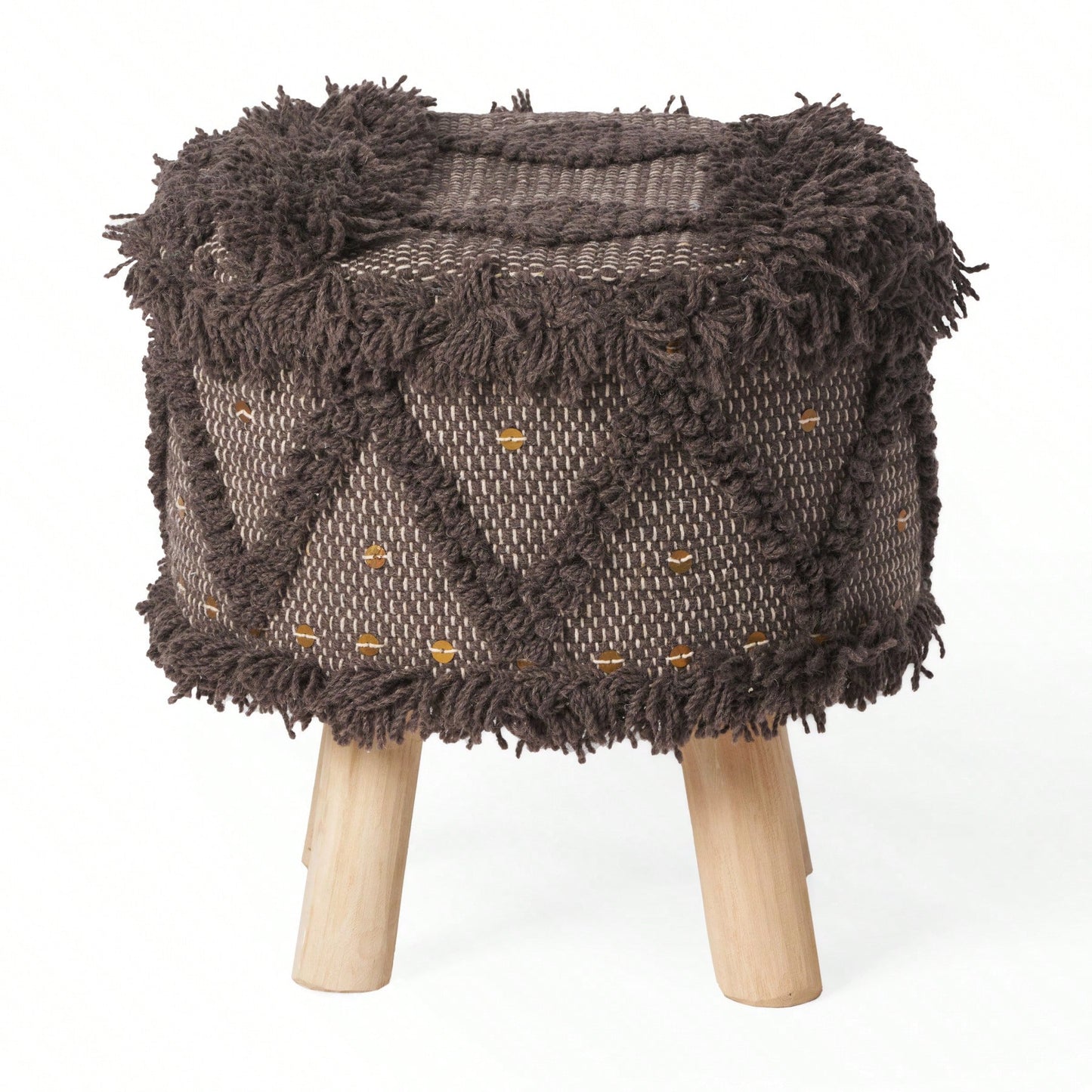 Roja Handcrafted Wool & Cotton Stool: Boho Chic For Your Space