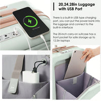 Front Opening 20-Inch Carry-On Luggage Set: Expandable Travel Bag With USB Port And Cup Holder