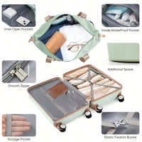 Front Opening 20-Inch Carry-On Luggage Set: Expandable Travel Bag With USB Port And Cup Holder