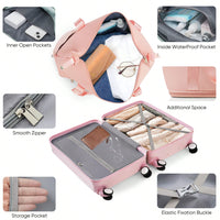 Front Opening 20-Inch Carry-On Luggage Set: Expandable Travel Bag With USB Port And Cup Holder
