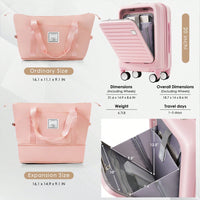 Front Opening 20-Inch Carry-On Luggage Set: Expandable Travel Bag With USB Port And Cup Holder