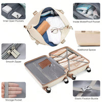 Front Opening 20-Inch Carry-On Luggage Set: Expandable Travel Bag With USB Port And Cup Holder