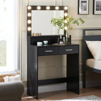 Stylish Vanity Desk with Mirror and LED Lights, 2-Tier Storage Dressing Table with Large Drawer and Adjustable Brightness for Bedroom