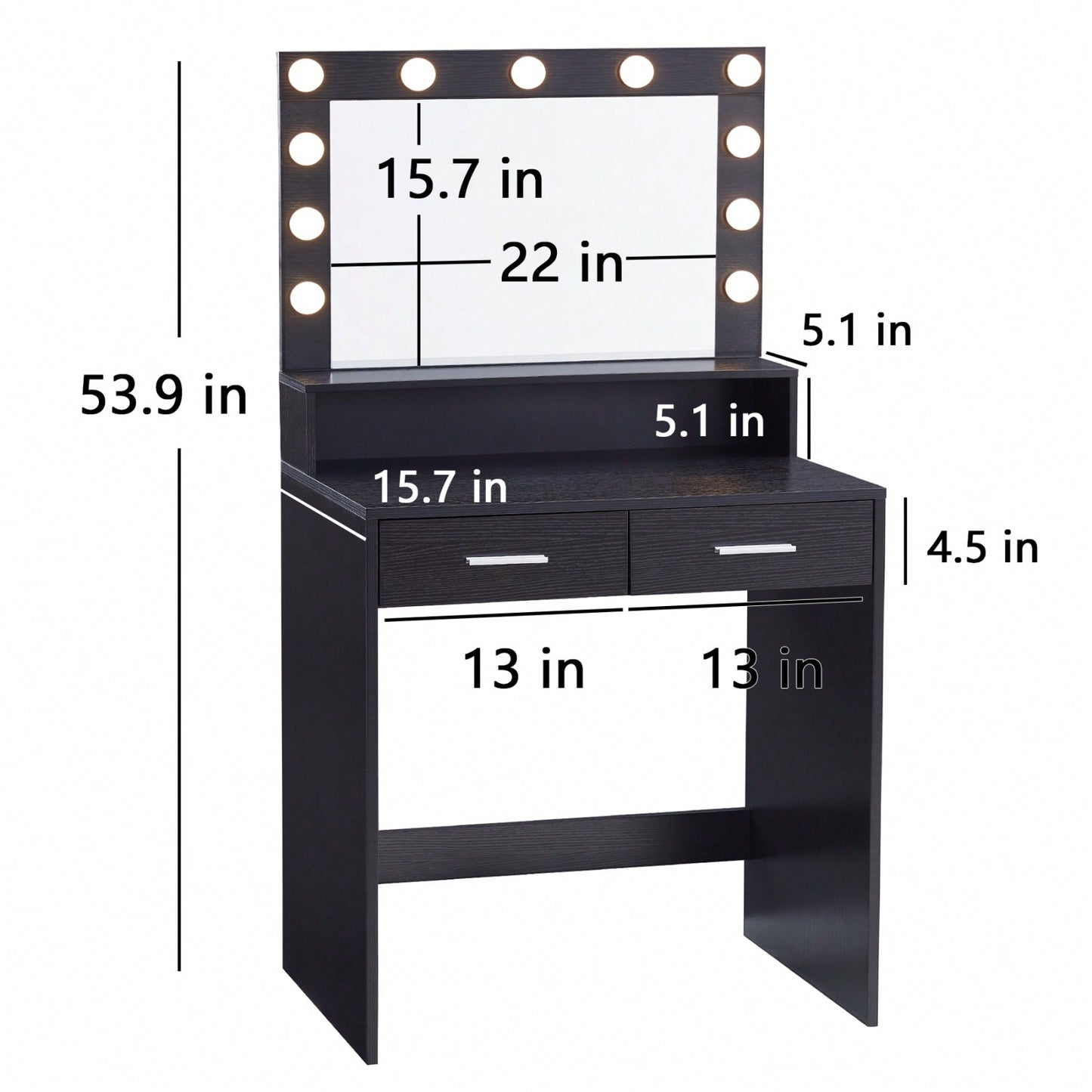 Stylish Vanity Desk with Mirror and LED Lights, 2-Tier Storage Dressing Table with Large Drawer and Adjustable Brightness for Bedroom