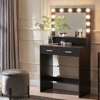 Stylish Vanity Desk with Mirror and LED Lights, 2-Tier Storage Dressing Table with Large Drawer and Adjustable Brightness for Bedroom