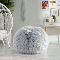 Silver Gray Faux Fur Bean Bag Chair 3 Feet Modern Glam High-Density Foam Cozy Seating for Living Room Bedroom