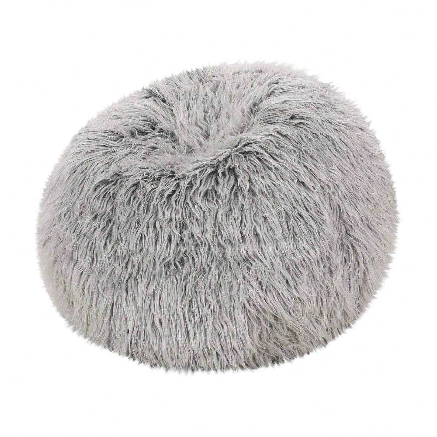 Silver Gray Faux Fur Bean Bag Chair 3 Feet Modern Glam High-Density Foam Cozy Seating for Living Room Bedroom