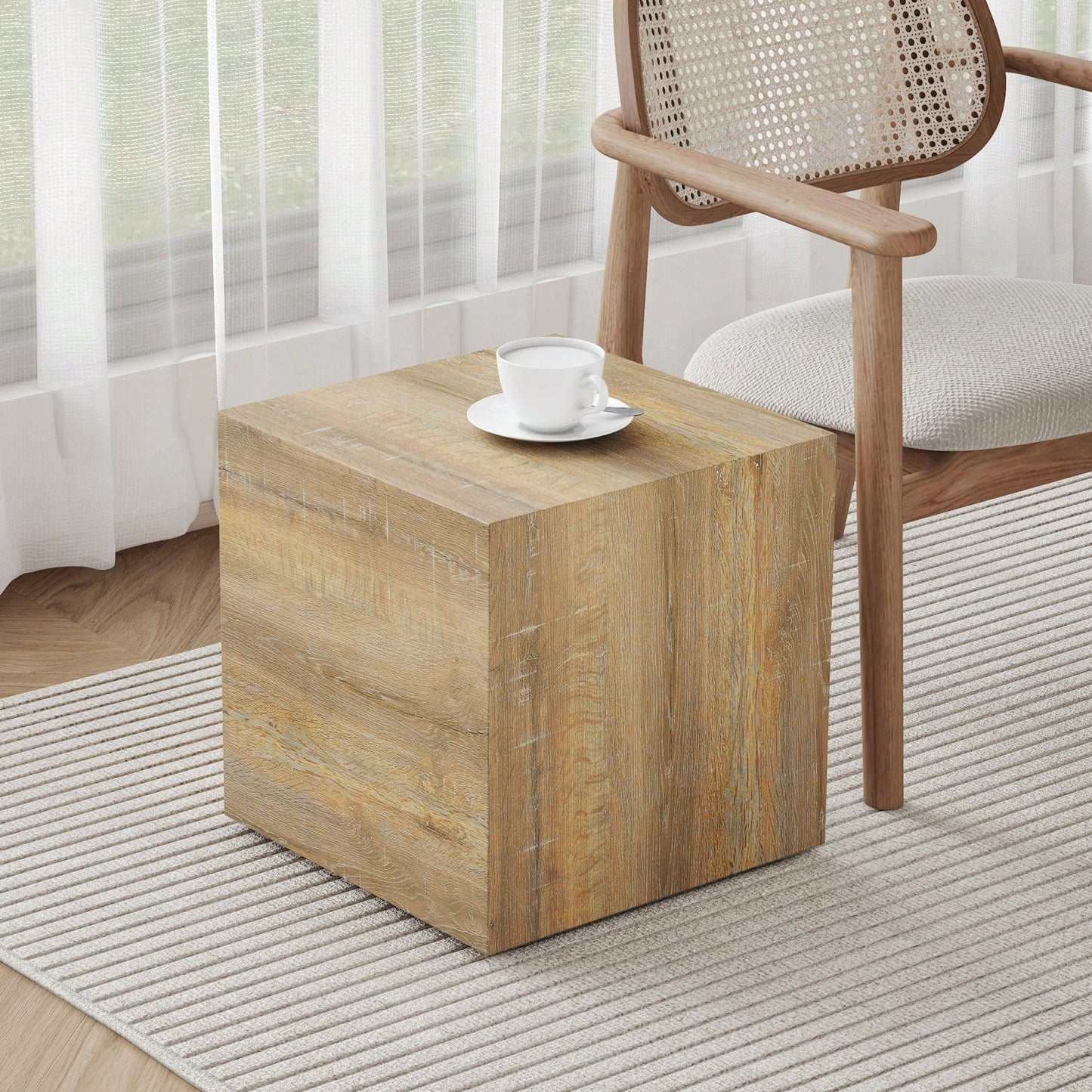 Modern Square MDF Coffee Table With Light Wood Texture 15.7x15.7x15.7 Easy Assembly Stylish Design For Living Room