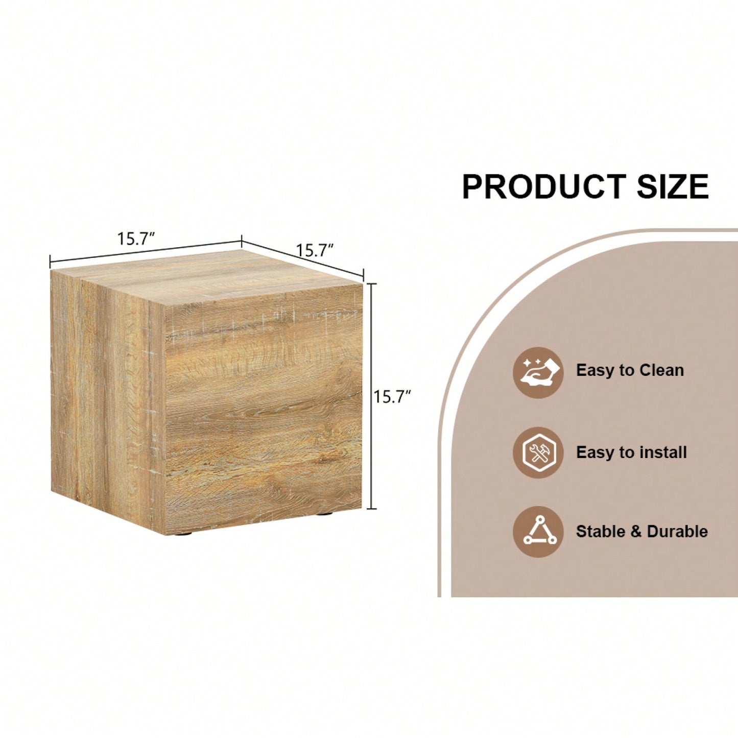 Modern Square MDF Coffee Table With Light Wood Texture 15.7x15.7x15.7 Easy Assembly Stylish Design For Living Room