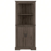 Wood Grain Tall Corner Cabinet with Doors and Open Shelves for Living Room Bathroom Dining Room or Kitchen Storage Solution