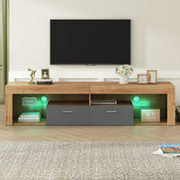 Modern Minimalist TV Stand for Up to 80 Inch TVs with LED Lights, 6 Storage Cabinets, Cable Management, Water Resistant Surface