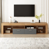 Modern Minimalist TV Stand for Up to 80 Inch TVs with LED Lights, 6 Storage Cabinets, Cable Management, Water Resistant Surface
