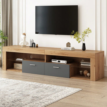 Modern Minimalist TV Stand for Up to 80 Inch TVs with LED Lights, 6 Storage Cabinets, Cable Management, Water Resistant Surface