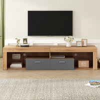 Modern Minimalist TV Stand for Up to 80 Inch TVs with LED Lights, 6 Storage Cabinets, Cable Management, Water Resistant Surface