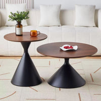 Elegant Dual Purpose Round Coffee Tables with Walnut Top and Black Steel Base Cat Bed for Living Room