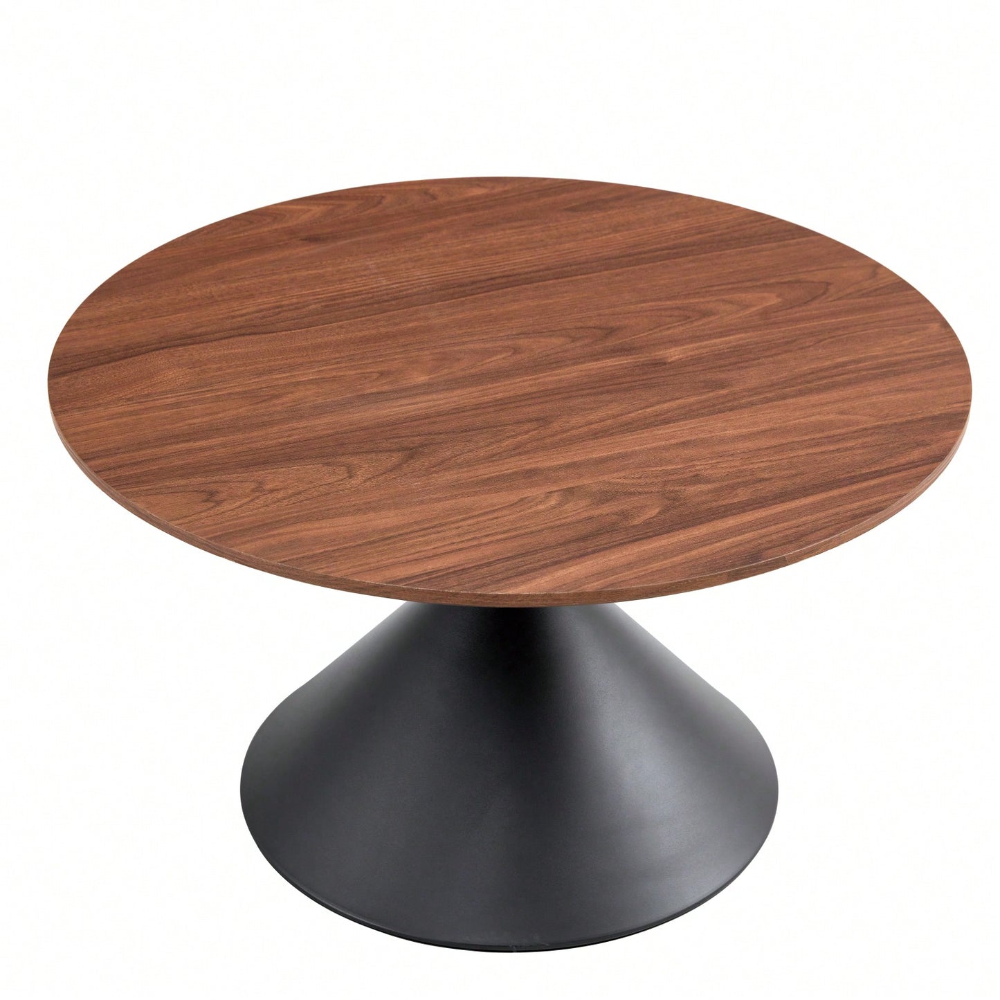 Elegant Dual Purpose Round Coffee Tables with Walnut Top and Black Steel Base Cat Bed for Living Room