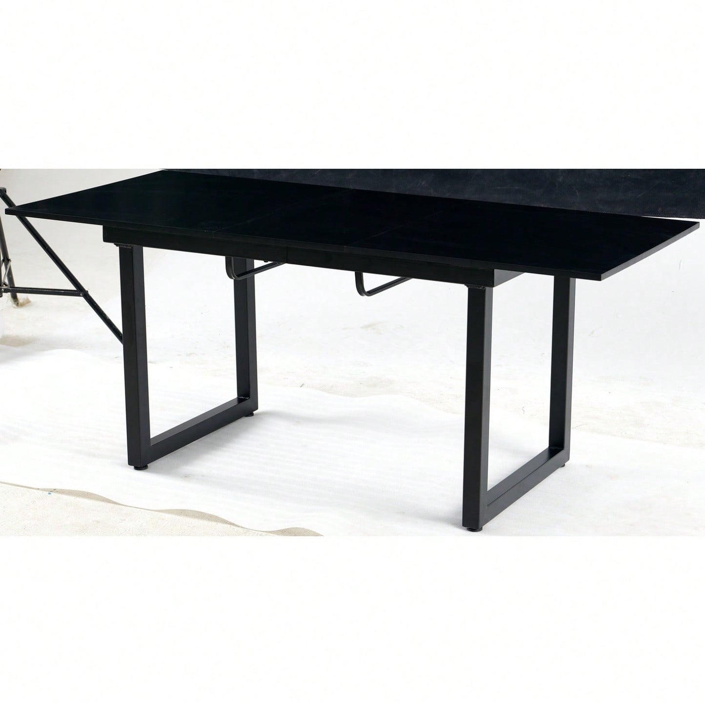 Modern Square Extendable Dining Table with Metal Legs Space Saving Design Easy Clean MDF Top Adjustable Length for Living Room