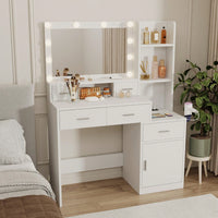 Modern Smart Mirror Vanity Table with 10 Lights and Ample Storage for Bedroom and Dressing Room